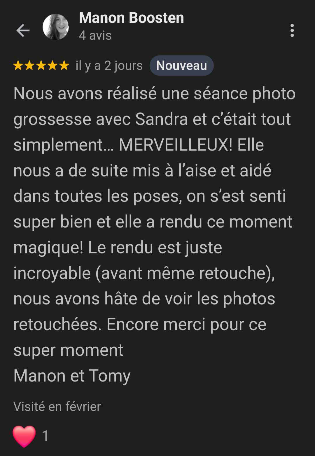 avis de client grossesse pour la photographe