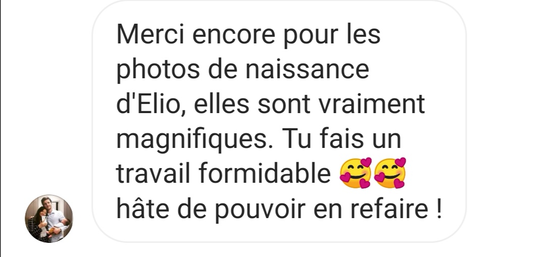 photo d'un avis client pour  une séance photo naissance