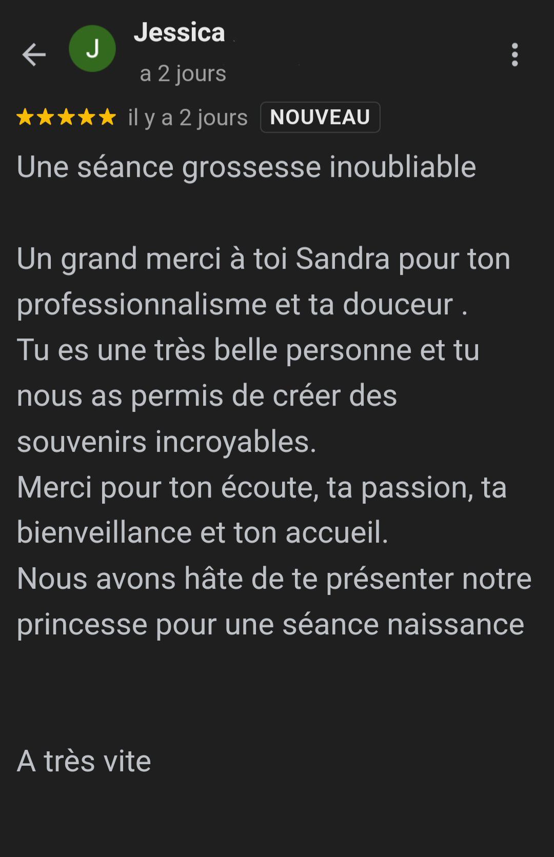 phot d'avis de client sur une séance grossesse