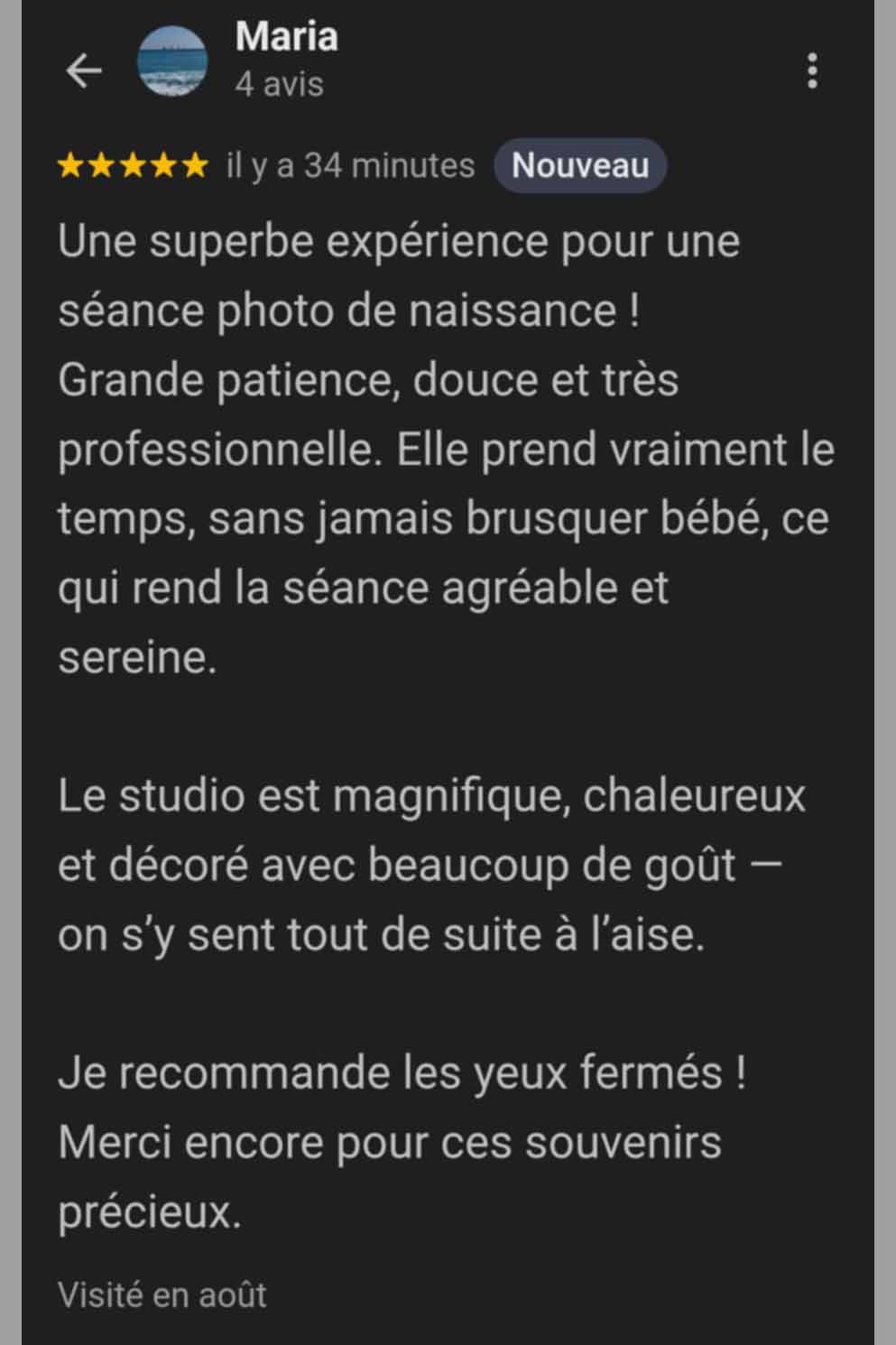 avis sur une séance photo naissance