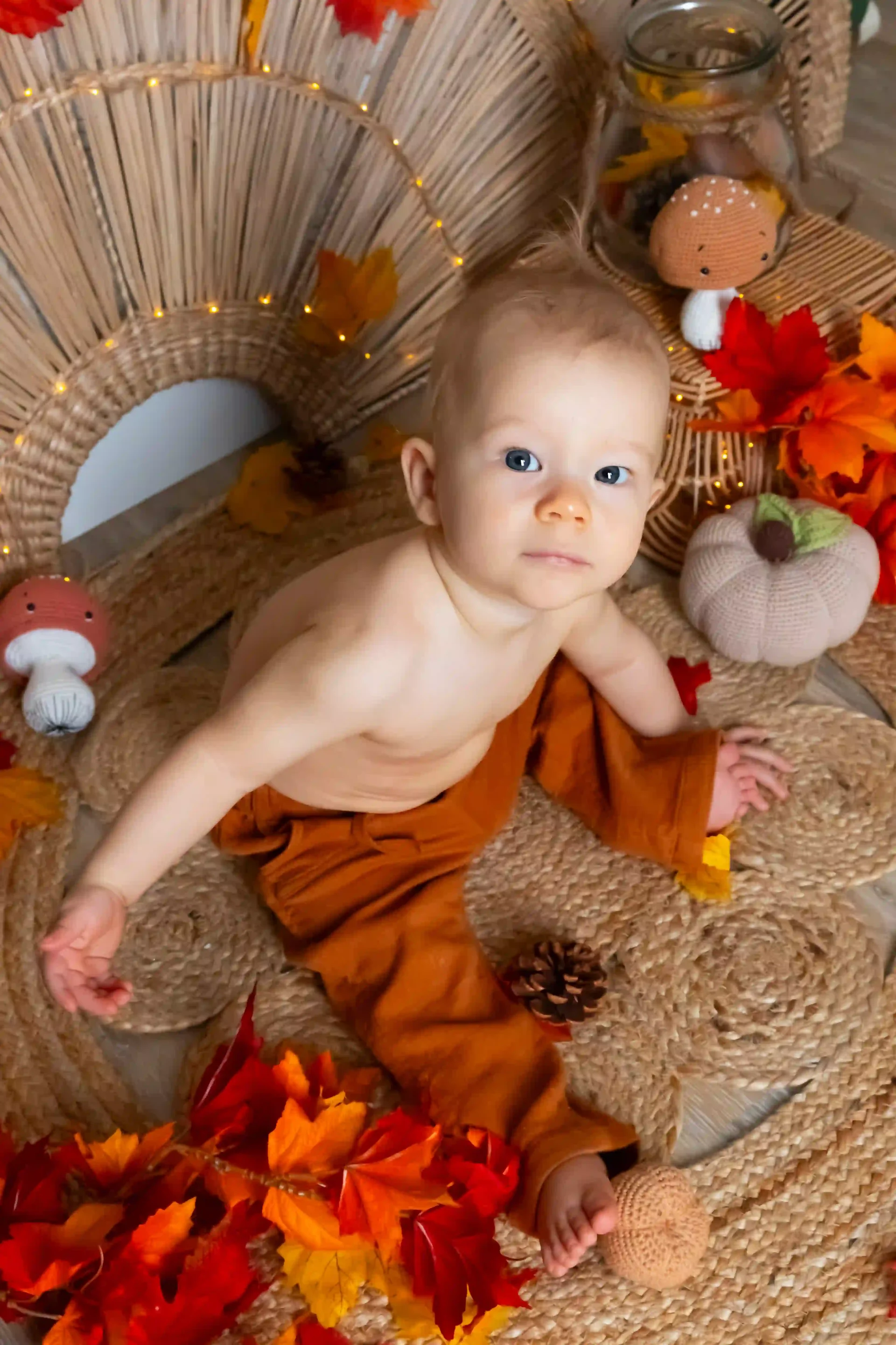 photo bébé 6 mois dans un décor d'automne